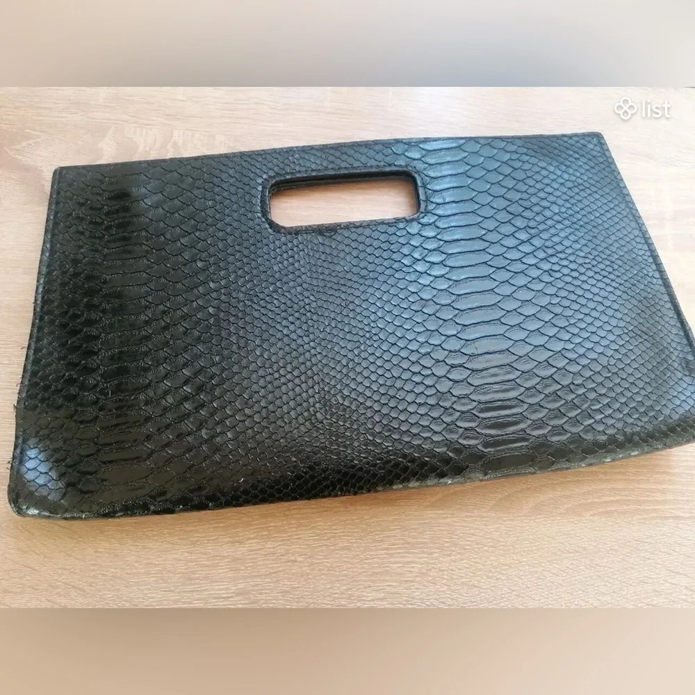 Black Snakeskin Envelope Clutch with 2 button fastens